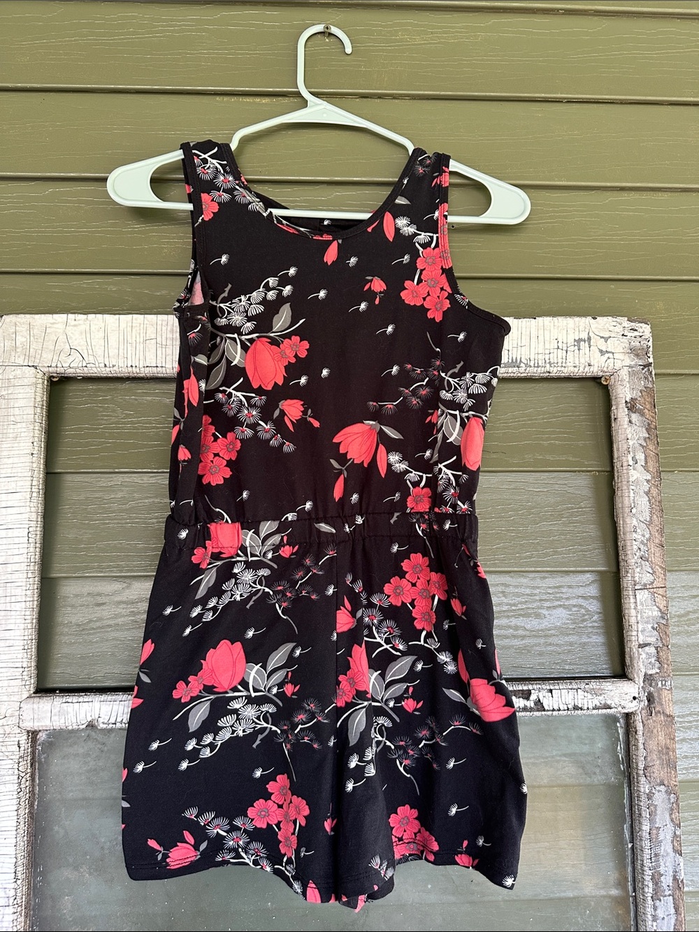 Source Unknown Black Floral Girls Romper with Pink & White Flowers